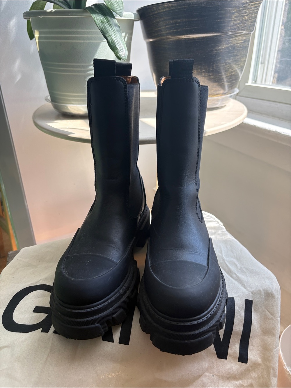 Ganni Chunky Chelsea Boots - Sleek Leather Upper